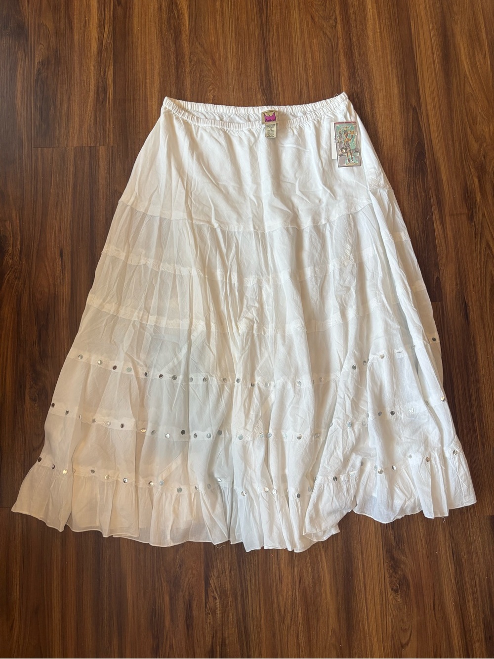 Antthony White Tiered Maxi Skirt with Sequin Trim